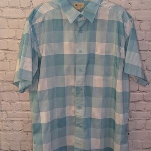 Haggar Men's Blue Plaid Shirt Size Large